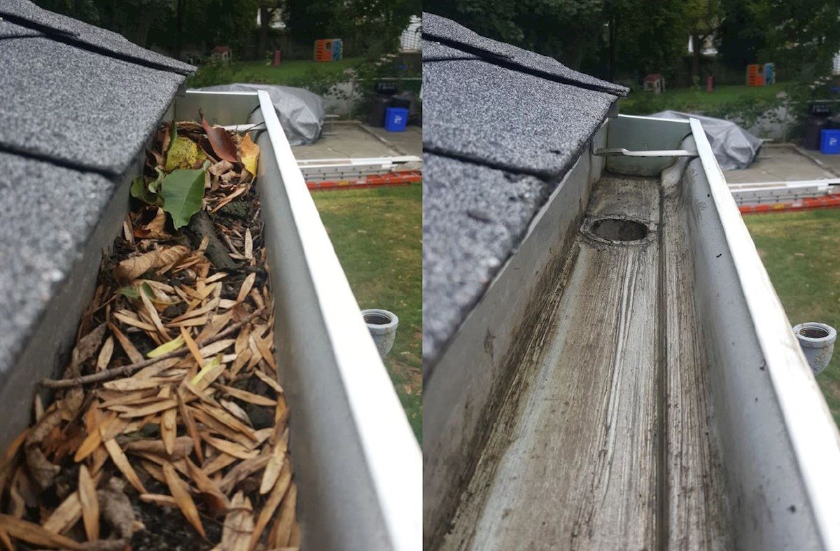 Gutter guard before and after comparison